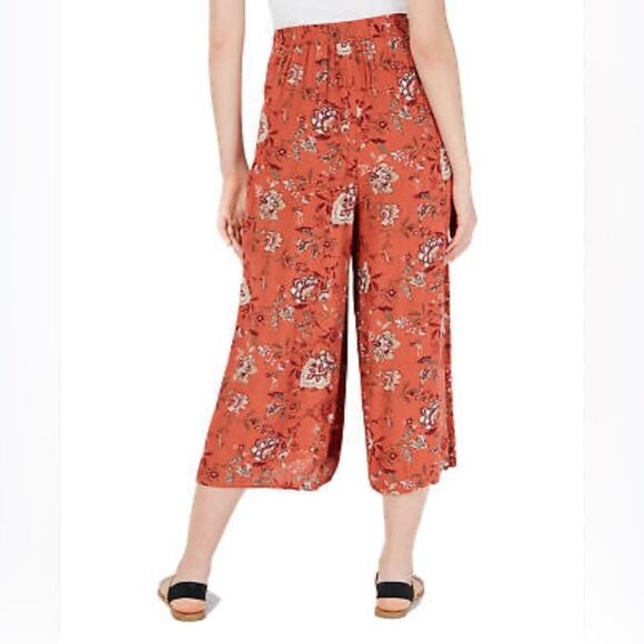 Freshman 1996 Rusty Orange Floral Wide-Leg Loose Pants with Elastic Waist Sz XS - Picture 3 of 16